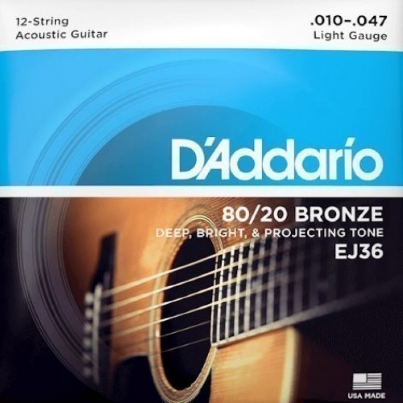 D'Addario EJ36 Acoustic Guitar String Set, Regular Light 12 String 10-47